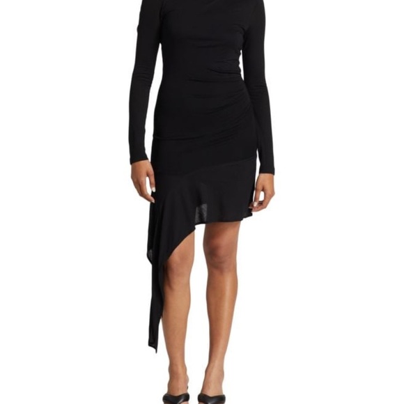 Helmut Lang Black Asymmetrical Long Sleeve Sheath Dress - Picture 1 of 4